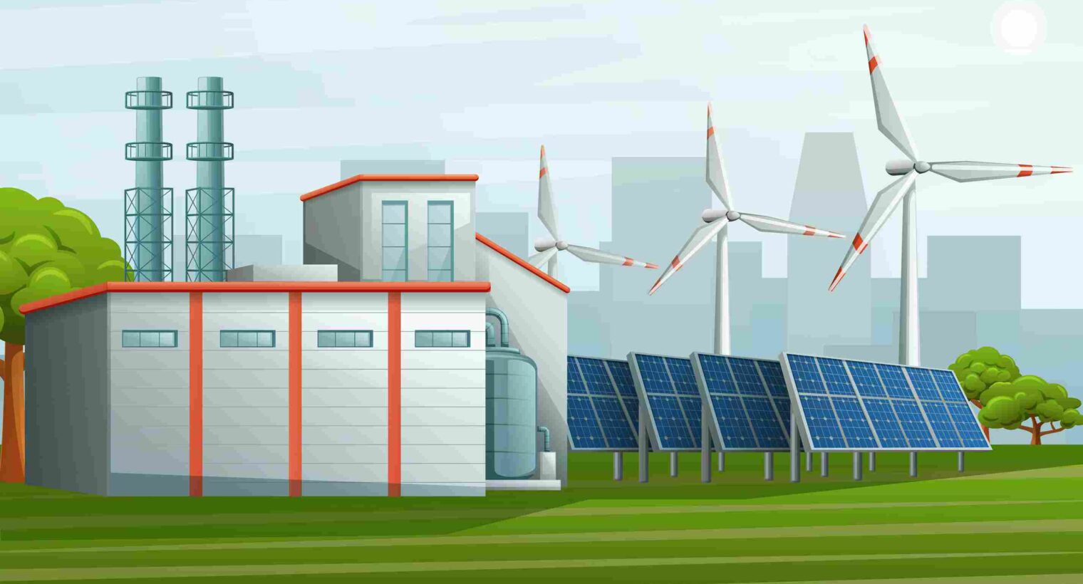 Alternative energy resources including solar panels and wind turbines reducing long-term energy costs